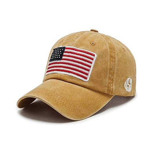 Tan American Flag Hat Soft Cotton Baseball Cap