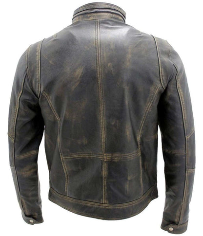 Men's Genuine Leather Brown Vintage Cafe Racer Jacket