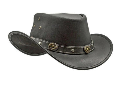 Waterproof Black Leather Cowboy Hat Aussie Style Leather Hat
