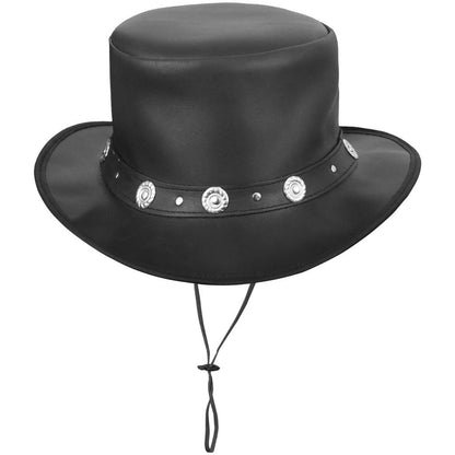Black Leather Top Hat With Leather Conchos Band