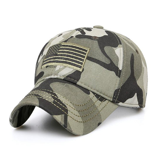 Camo Hat with American Flag Adjustable Army Cap