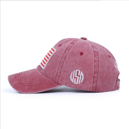 Maroon/ USA Flag Embroidered Cotton Soft Baseball Style Cap
