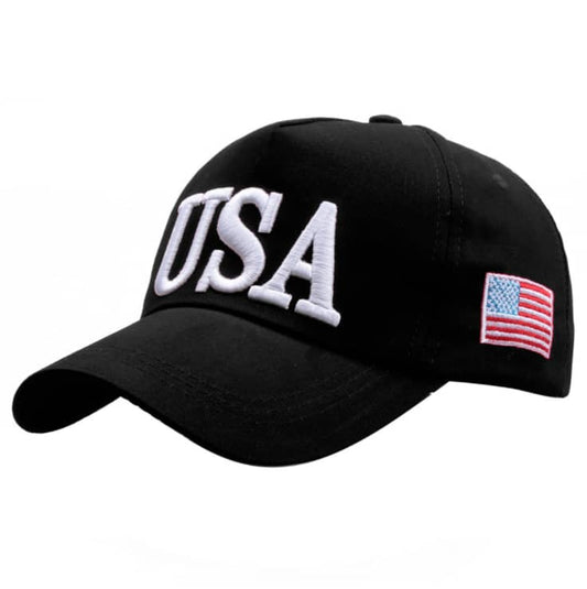 MAGA Hat USA Flag Embroidered Cotton Soft Baseball Style Cap - Black