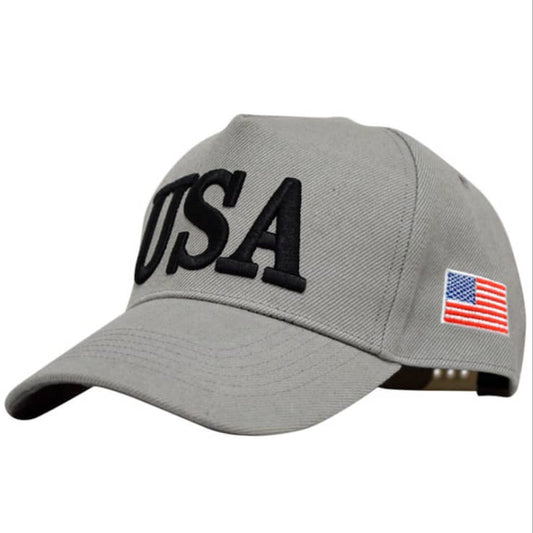 MAGA Hat USA Flag Embroidered Cotton Soft Baseball Style - Gray