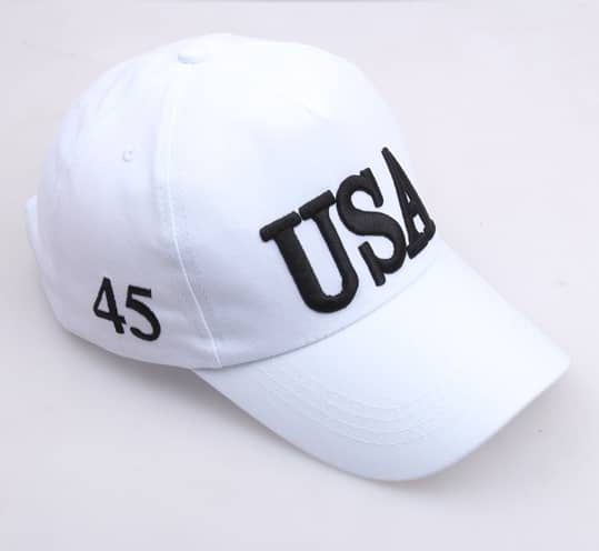 MAGA Hat USA Flag Embroidered Cotton Soft Baseball Style Cap - White