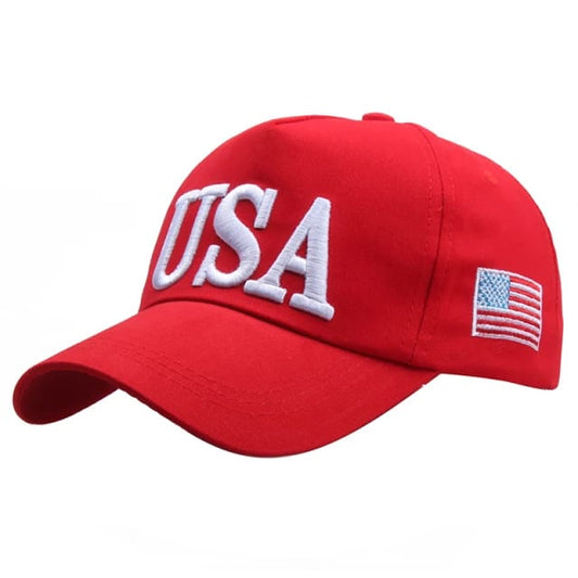 MAGA Hat USA Flag Embroidered Cotton Soft Baseball Style Cap - Red