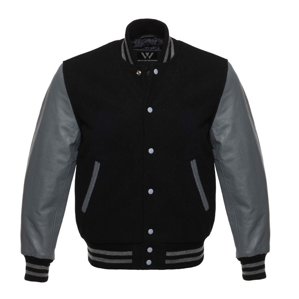 ZAPRIS Men's Multi-Patch Black Wool & Leather Sleeves VARSITY  JACKET Size 'L'