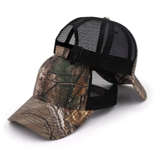 Camouflage Fitted Baseball Style Trucker Mesh Cap for Hunting - Black