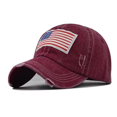 Red Distressed Denim American Flag Hat Baseball Style Cap