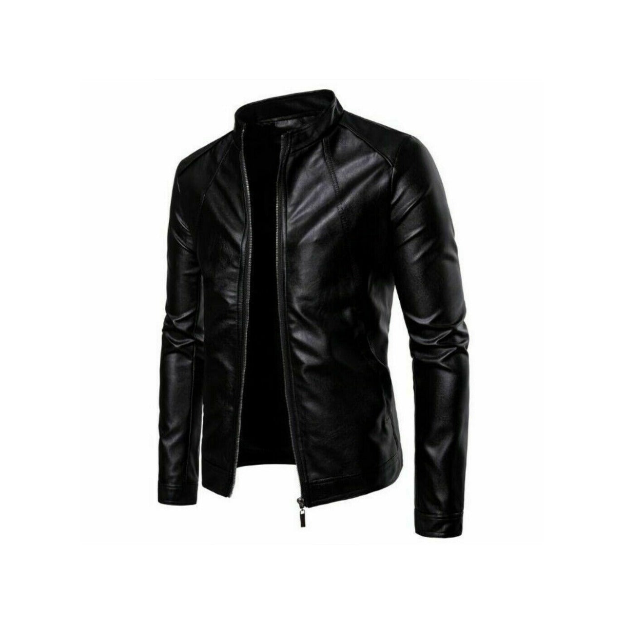 Men's Motorcycle Biker Leather Jacket Stand Collar Long sleeve Zipper Slim Fit