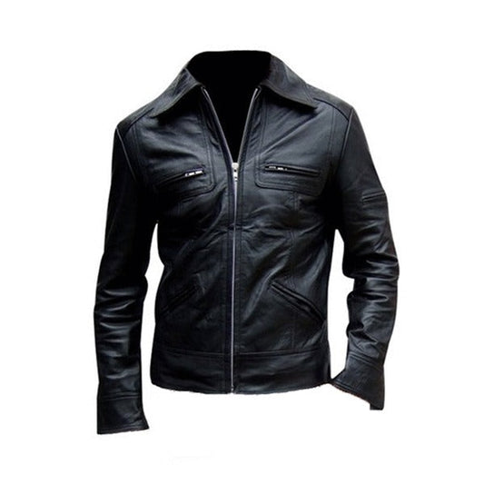 Mens Biker Black Slim Fit Leather Jacket