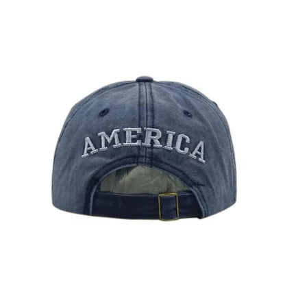 Blue Fitted Hat with American Flag Cotton Soft Baseball Cap