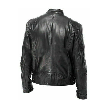 Men's Genuine Leather Black Motorcycle Cafe Racer Jacket