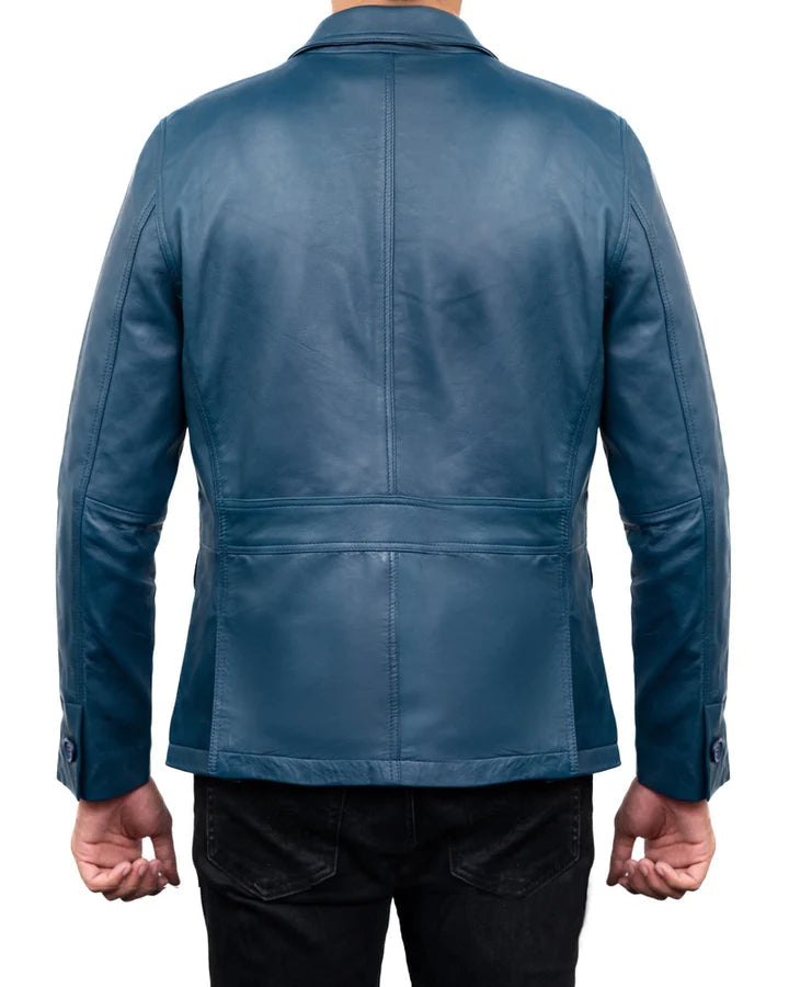 Men's Leather Blazer Jacket Classic 2-Button Leather Sports Coat