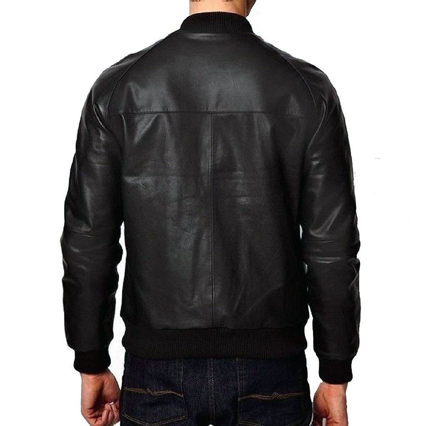 Men's Plain One Panel Black Bomber Jacket Leather
