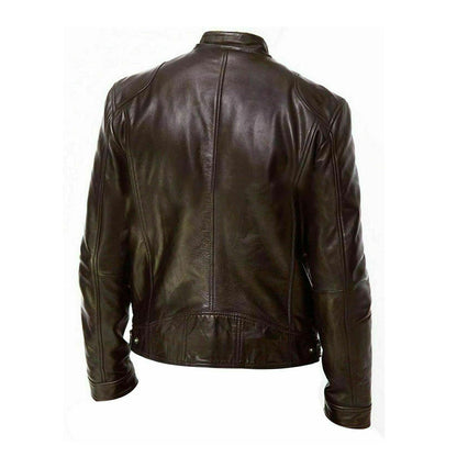 Men's Genuine Leather Brown Motorcycle Cafe Racer Jacket