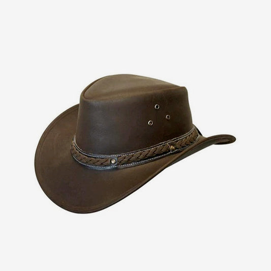 brown leather bucket hat