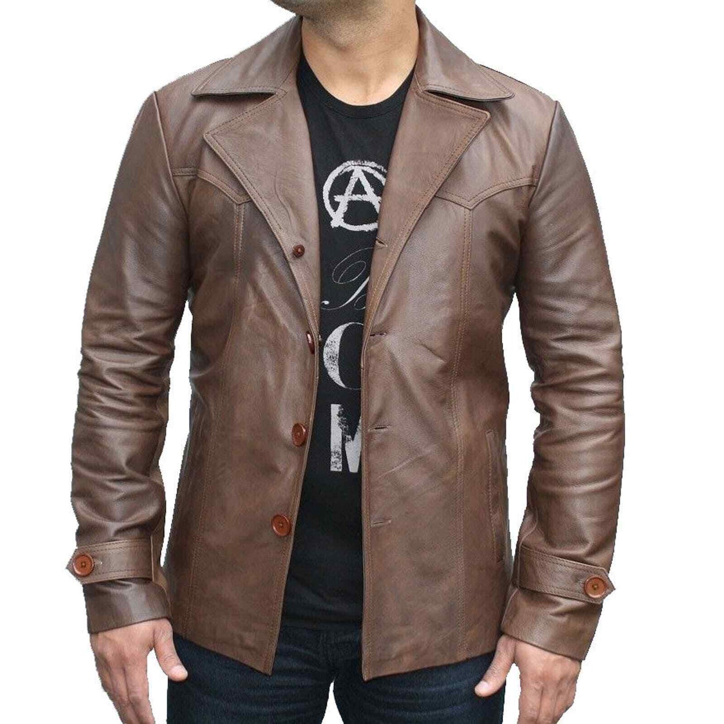 Mens Leather Blazer Jacket Brown Vintage Leather Coat