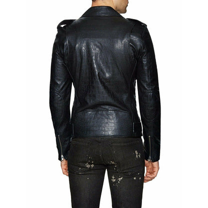 Men's Crocodile Print Genuine Leather Biker Style Jacket