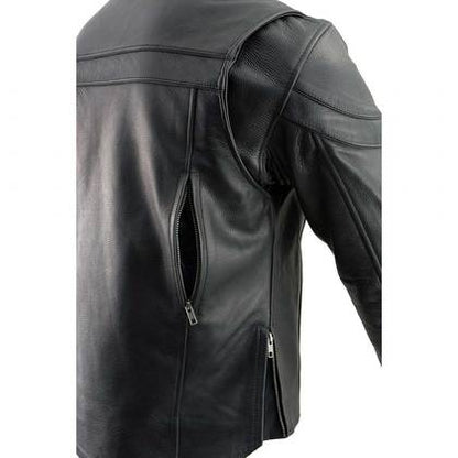 Men's Black Nature Soft Leather Vented Motorcycle Jacket W/ Thermal Liner