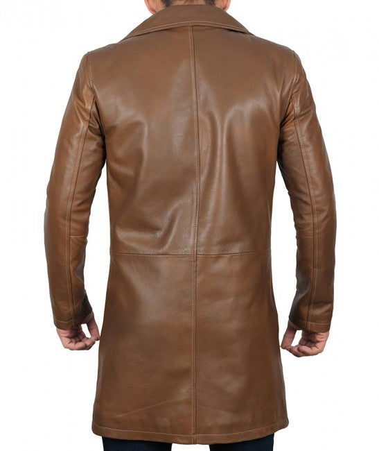 Men's Brown Winter Leather Car Coat