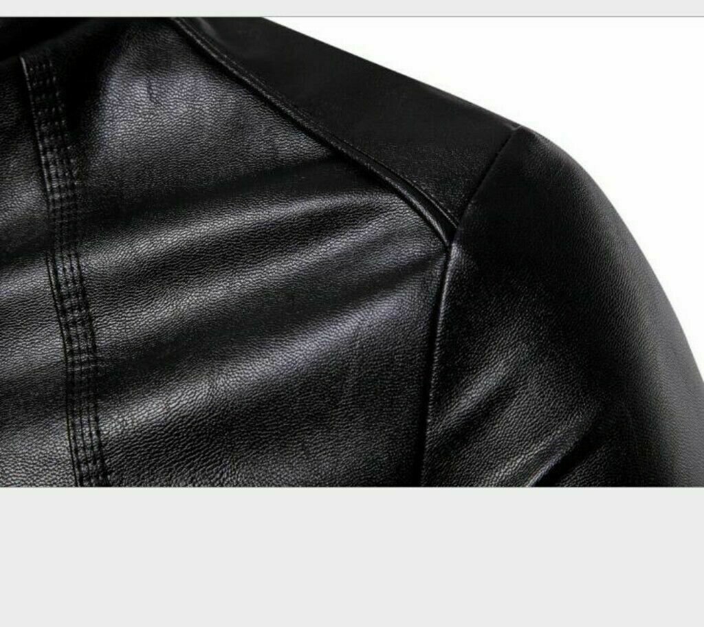 Men's Motorcycle Biker Leather Jacket Stand Collar Long sleeve Zipper Slim Fit