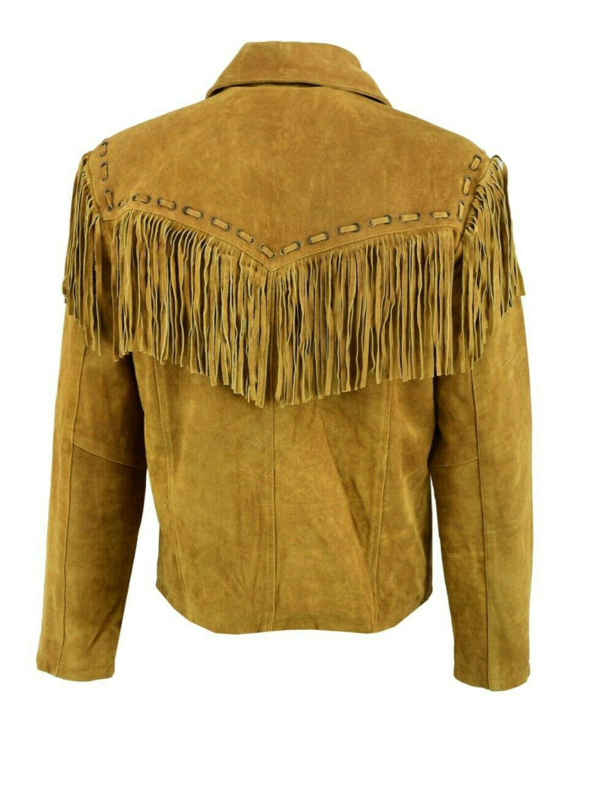 Mens New Native American Western Brown Suede Leather Jacket Fringe Tassels