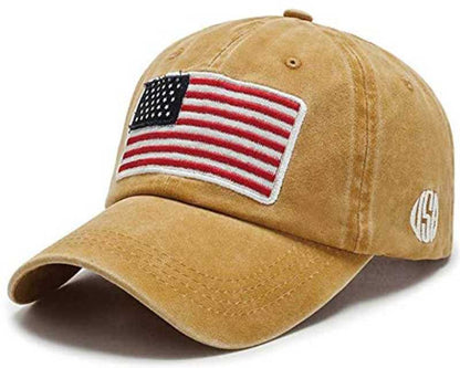 Tan American Flag Hat Soft Cotton Baseball Cap