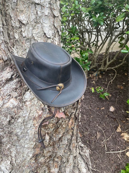 Ruff Style Genuine Leather Brown Bush Cowboy Hat