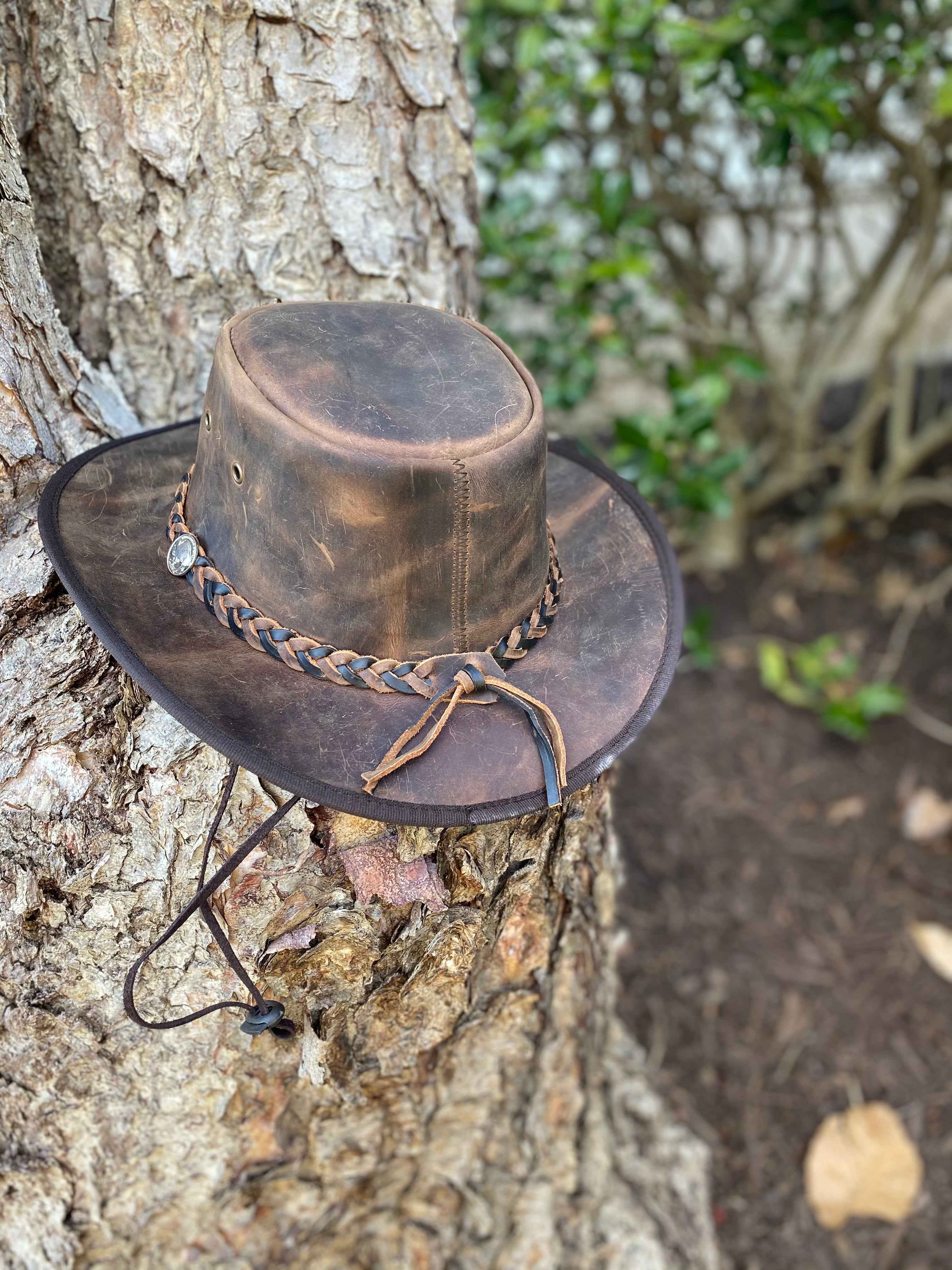 Distressed leather hat on sale