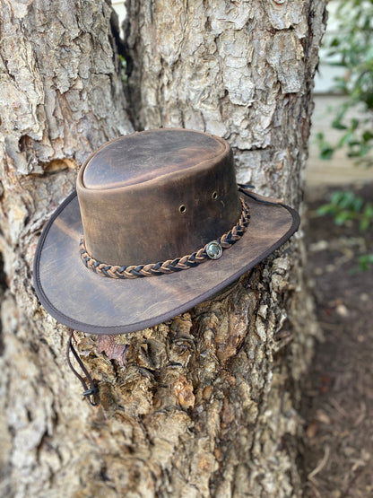 Genuine Leather Brown Men's Distressed Leather Hat