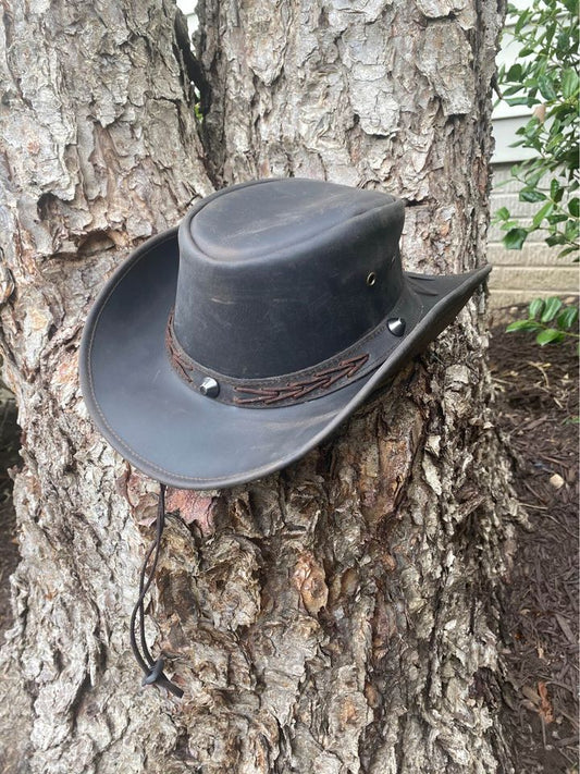 Ruff Style Genuine Leather Brown Bush Cowboy Hat