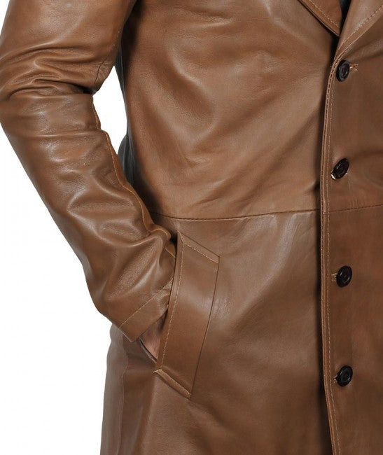 Men's Brown Winter Leather Car Coat