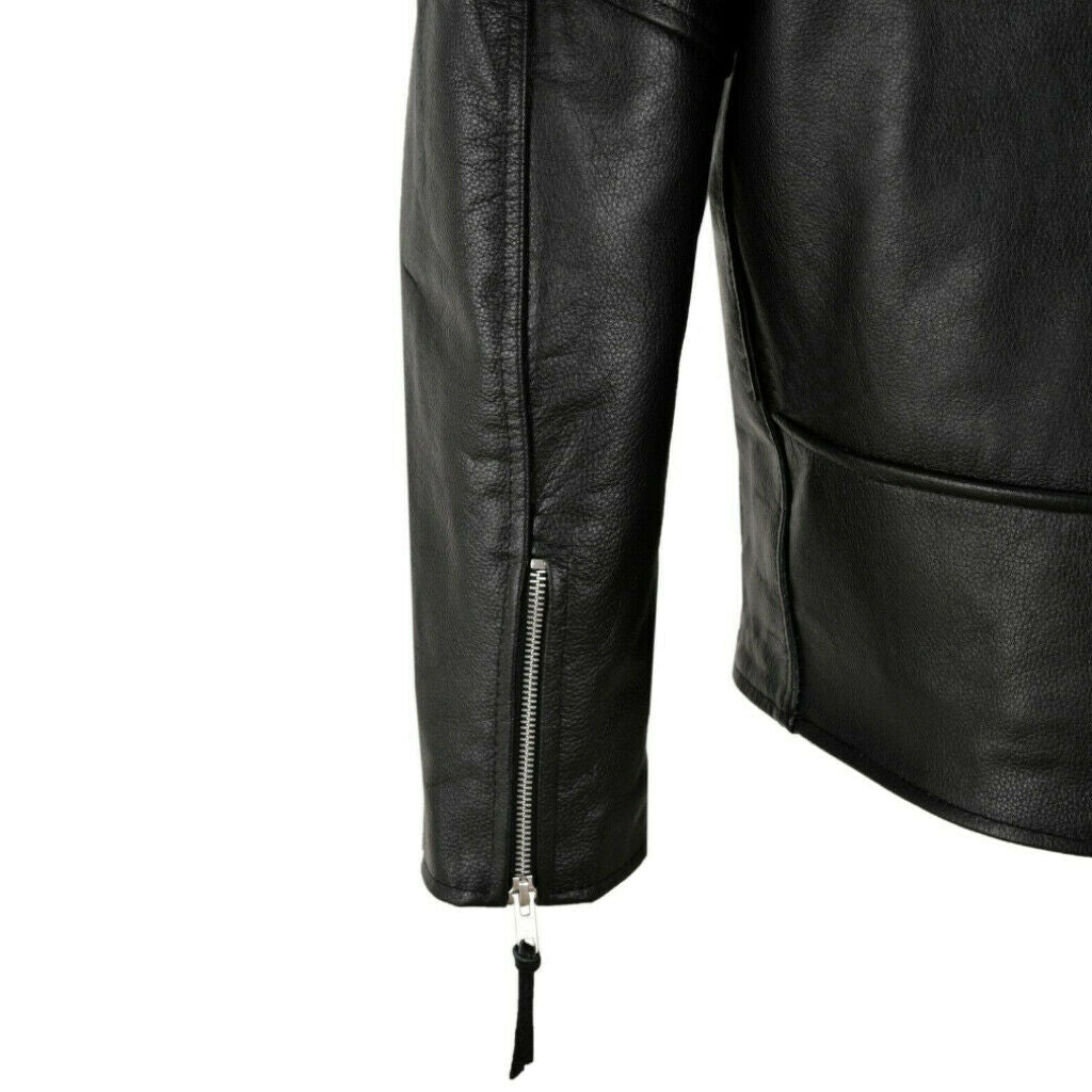 Mens Brando Leather Jacket Motorcycle Perfect Black Cow hide Biker Jacket