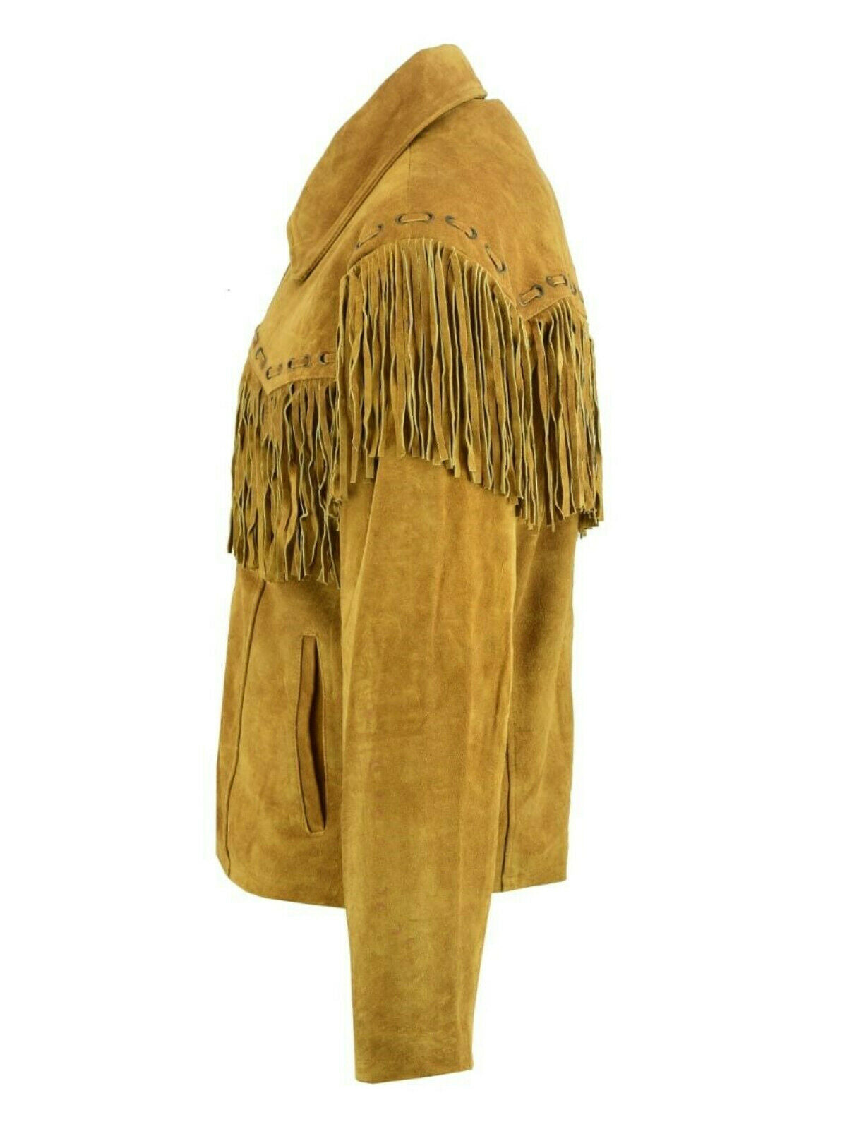 Mens New Native American Western Brown Suede Leather Jacket Fringe Tassels