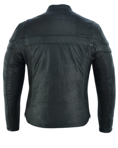 Men's Black Nature Soft Leather Vented Motorcycle Jacket W/ Thermal Liner