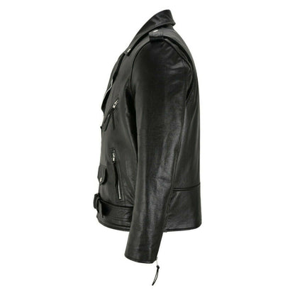 Mens Brando Leather Jacket Motorcycle Perfect Black Cow hide Biker Jacket