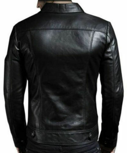 Mens Biker Black Slim Fit Leather Jacket